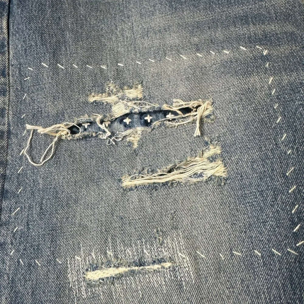 Levi's Selvedge 501 Blue Jean Turquoise Rivet Distressed Mens 40 x 32 Straight